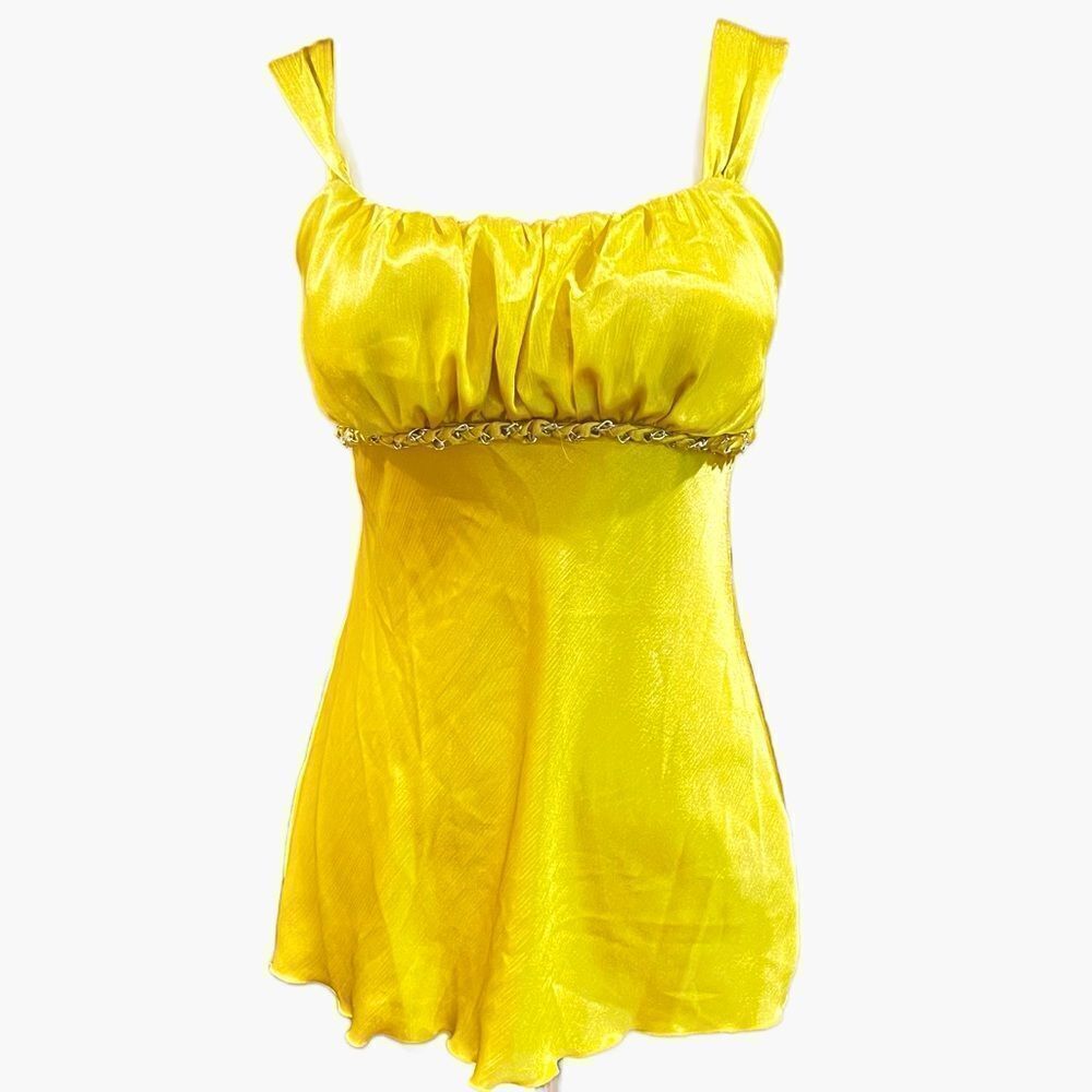 iz Byer California cannery yellow tank silver chain bodice